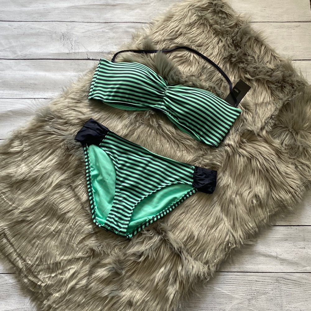 Mossimo Bandeau Bikini Mint Dark Gray Women’s Size XL NWT